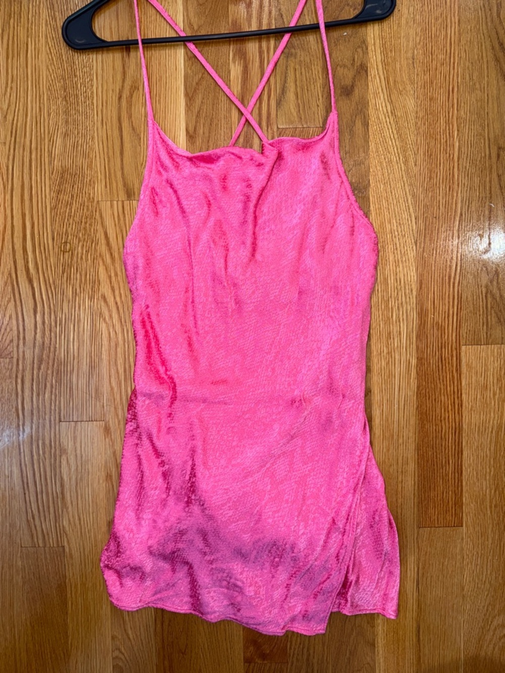 Hot Pink Velvet Slip Dress with Crisscross Back